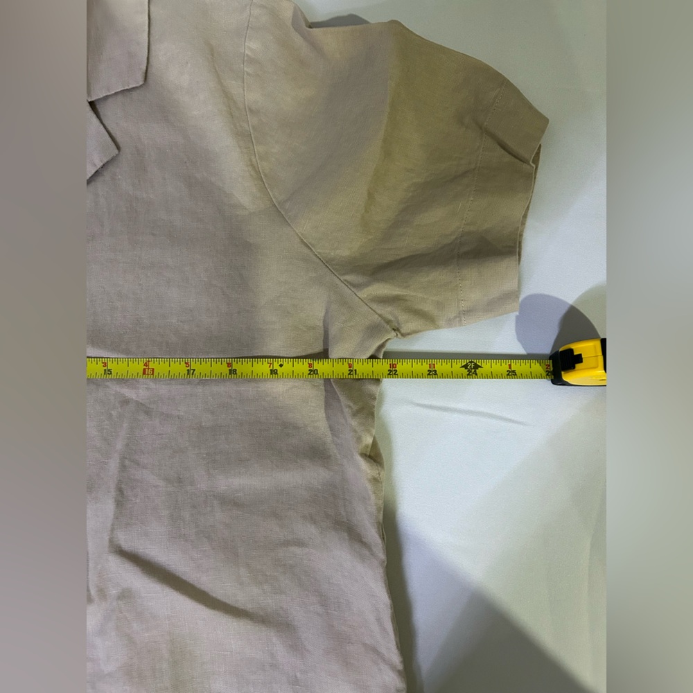 Quince Light Tan Linen cropped Collared Shirt - Picture 2 of 10